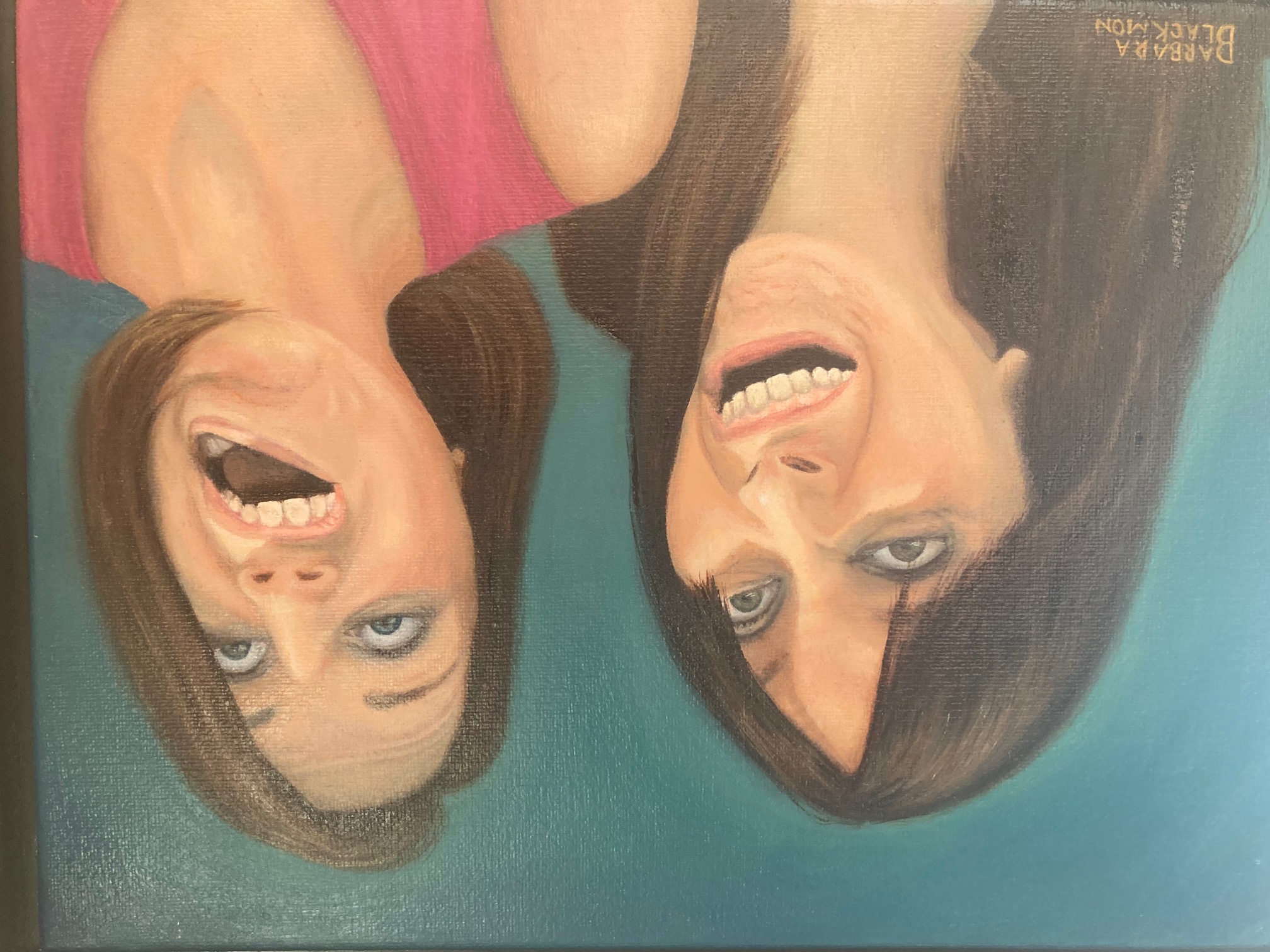 Oil painting of two figures with expressive faces, from reference
